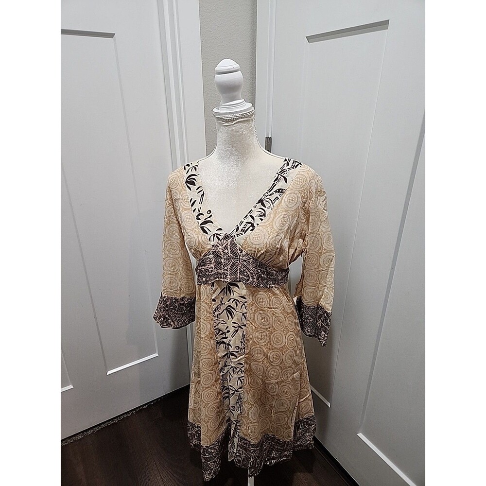 Central Park West V Neck Fit & Flair Silk Cotton Kimono Dress M Bohemian